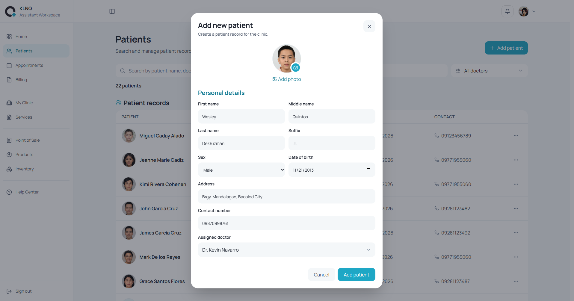 Patient Arrival interface preview